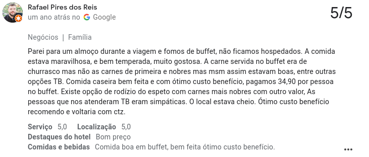 Avaliação de cliente 1
